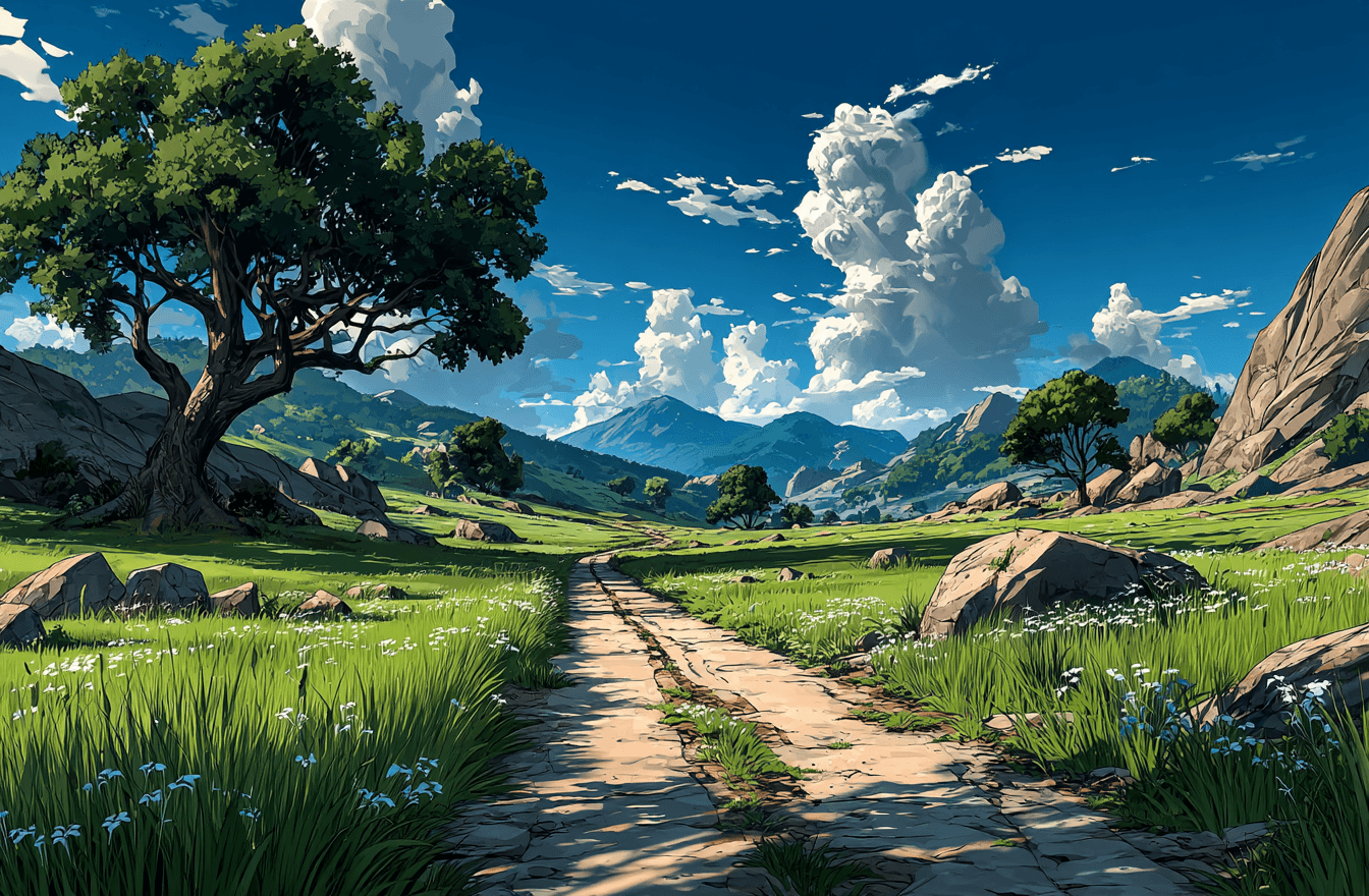 Lush countryside landscape with a winding path